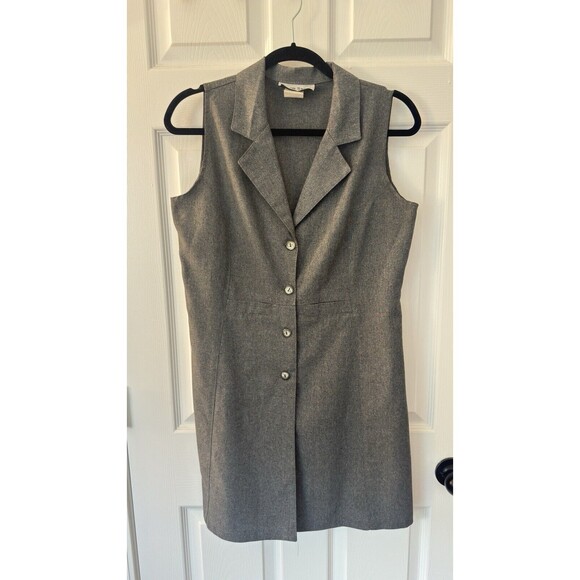 Y2K 90s Gray Collared Button Down Workwear A-Line Sleeveless Vest Dress Small - Picture 1 of 6